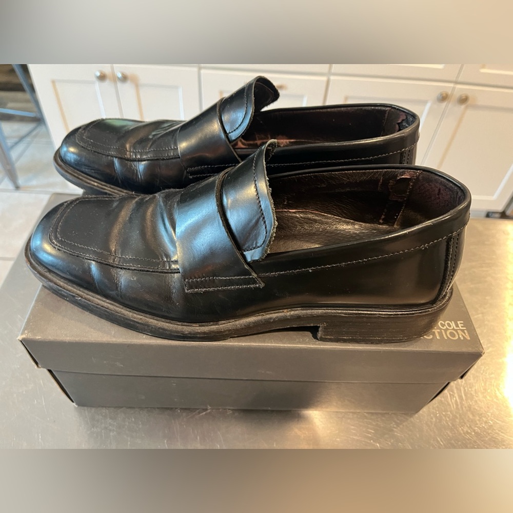 Mens Kenneth Cole Black Leather Dressy Slip On Loafers Size 9.5